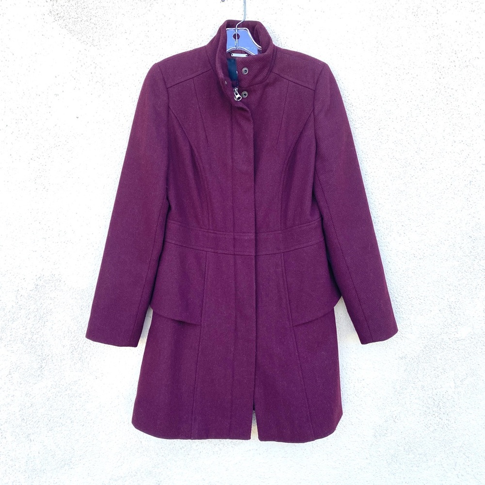 MOSSIMO coat jacket duster coat peplum tweed long red wine berry women’s zip up
